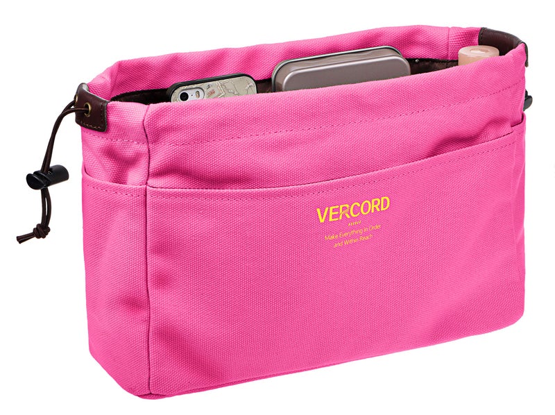 Vercord Canvas Handbag Organizers, Sturdy Purse Insert Organizer Bag in Bag, 10 Pockets Color Rose Small - Image 1